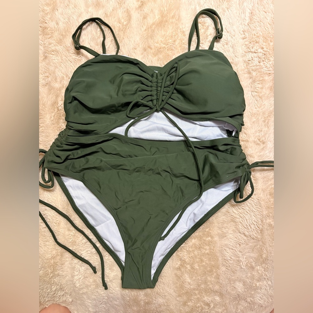 Women xl Olive Green One-Piece Swimsuit - Unbranded
